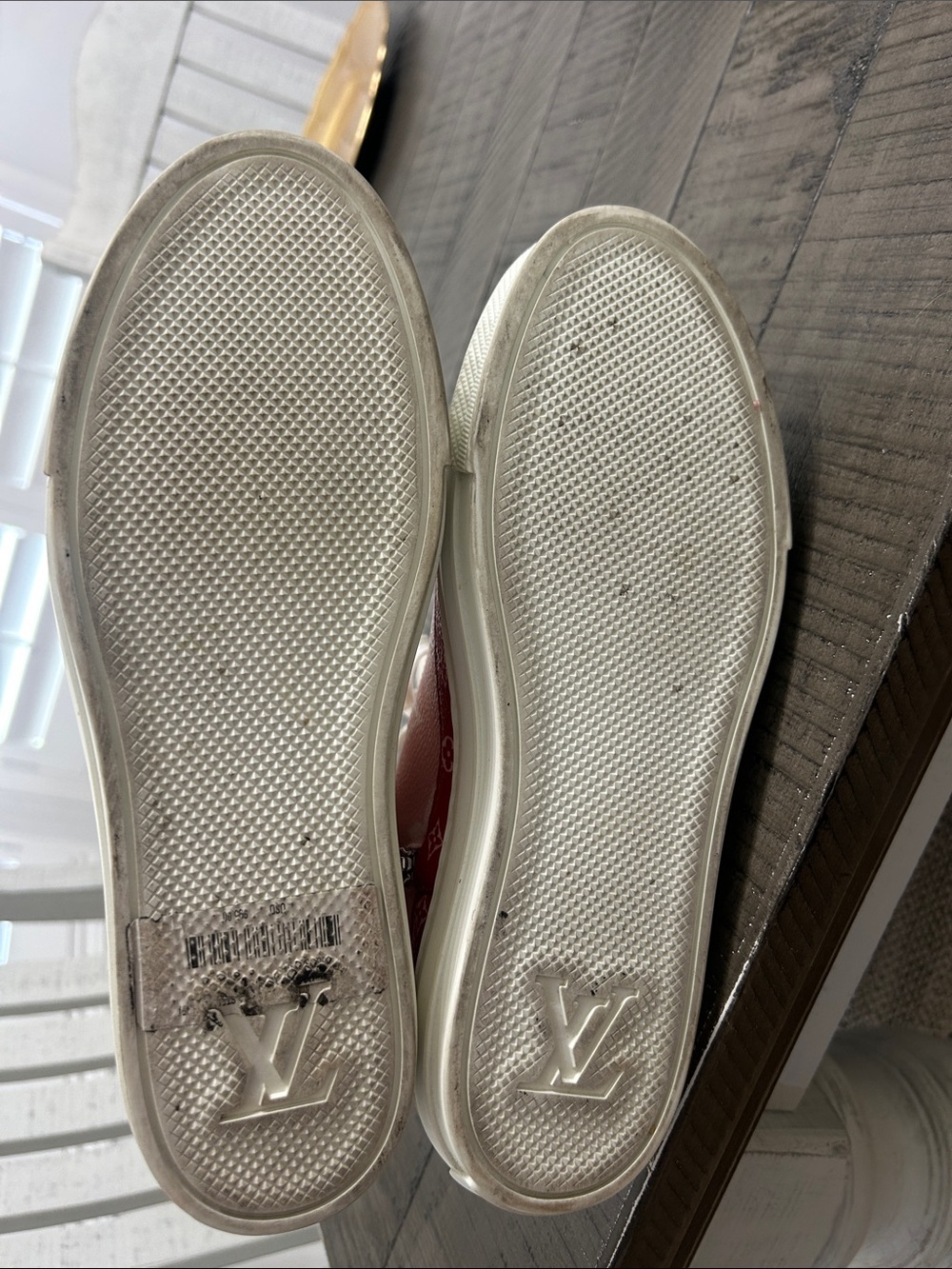 Louis Vuitton Pink and Red Monogram High-Top Sneakers - Picture 3 of 4